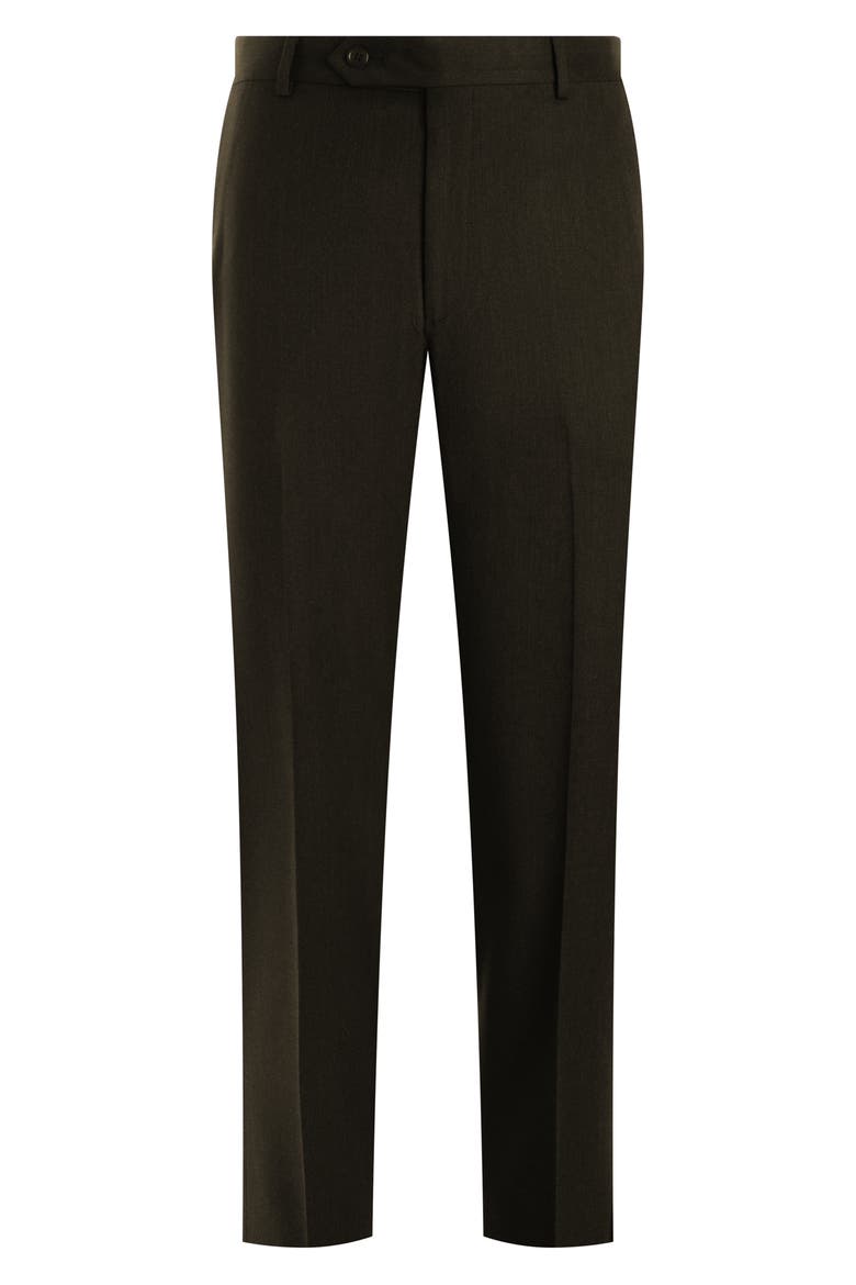 Roica Flat Front Brown Twill Dress Pants, Main, color, BROWN