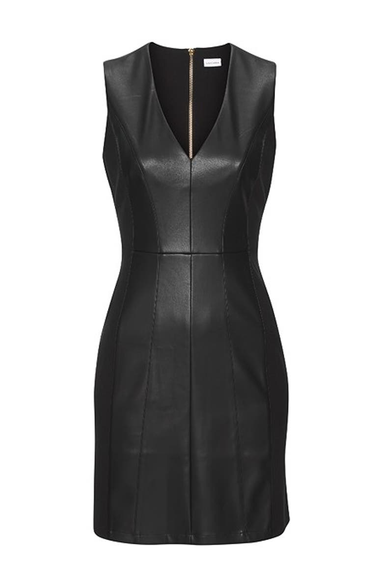 LASCANA Women's Fauxeather Dress, Alternate, color, Black