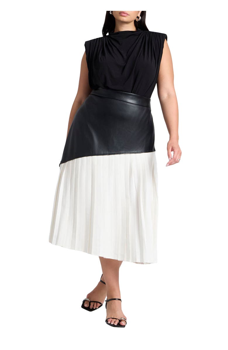 ELOQUII Mixed Media Pleated Skirt, Main, color, Black White