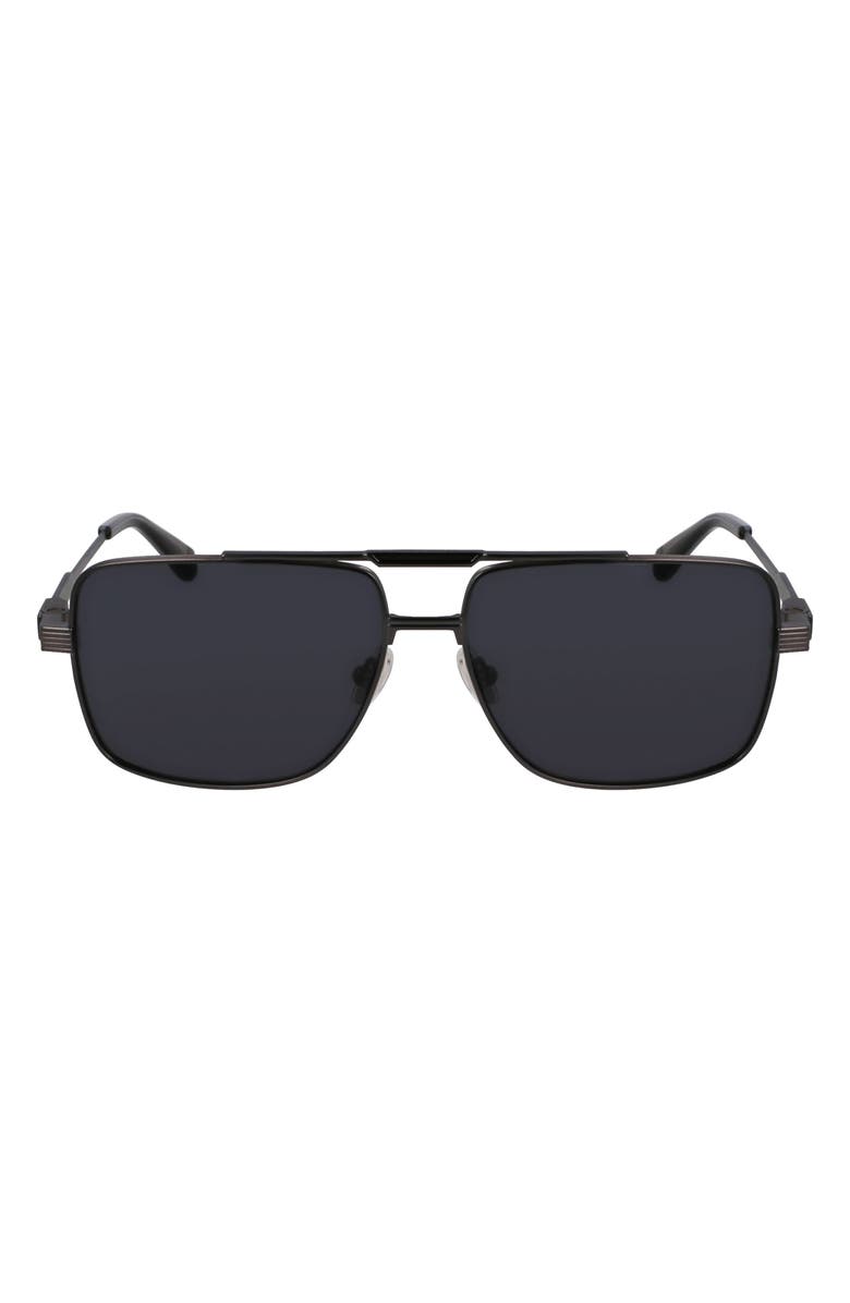 FERRAGAMO Gancini Prisma 60mm Navigator Sunglasses, Main, color, Matte Dark Gunmetal