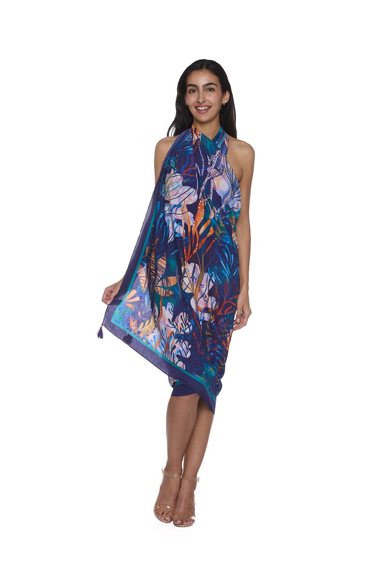 RANEES Pareo Convertible Midi Cover-Up Dress, Alternate, color, Navy