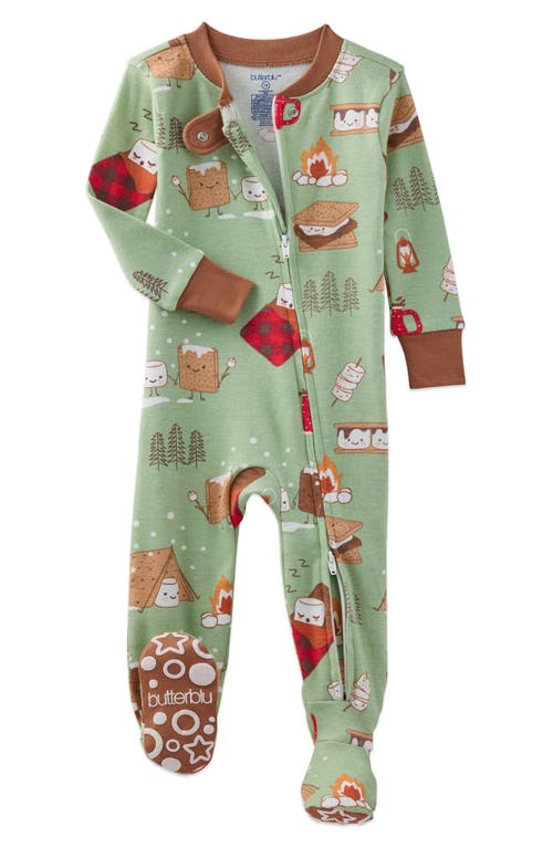 Butterblu Cruz Fitted One-piece Organic Cotton Footie Pajamas In Green