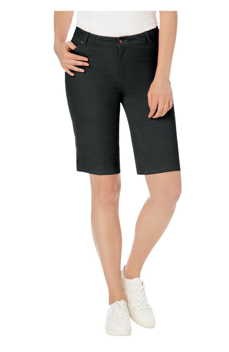 Jessica London True Fit Stretch Denim Bermuda Short, Main, color, Black