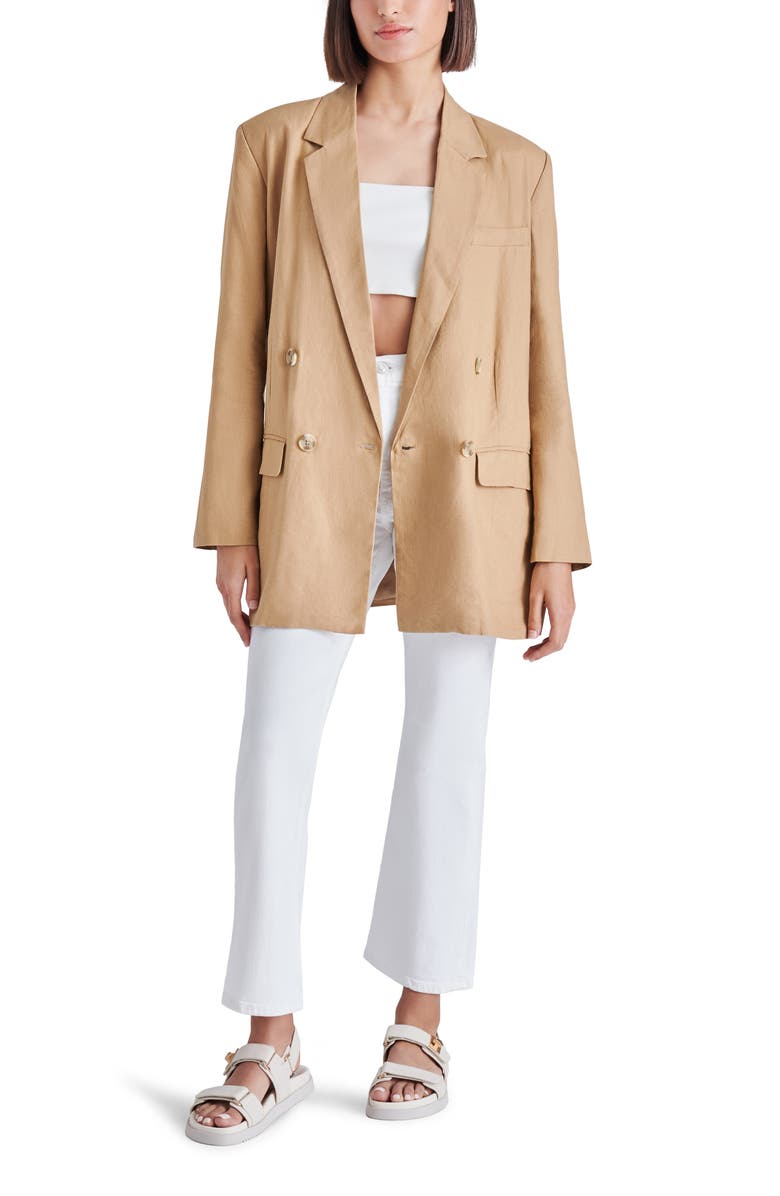 Steve Madden Linen On The Edge Oversized Blazer - Pink Tulle