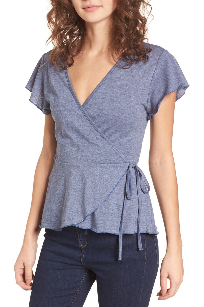 Wrap Peplum Tee, Main, color, NAVY PEACOAT
