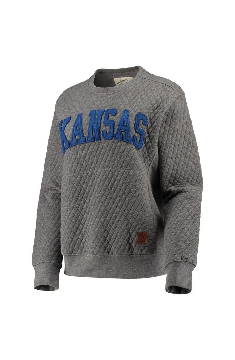 PRESSBOX Women's Pressbox Heather Charcoal Kansas Jayhawks Moose Quilted Pullover Sweatshirt, Alternate, color, Heather Gray