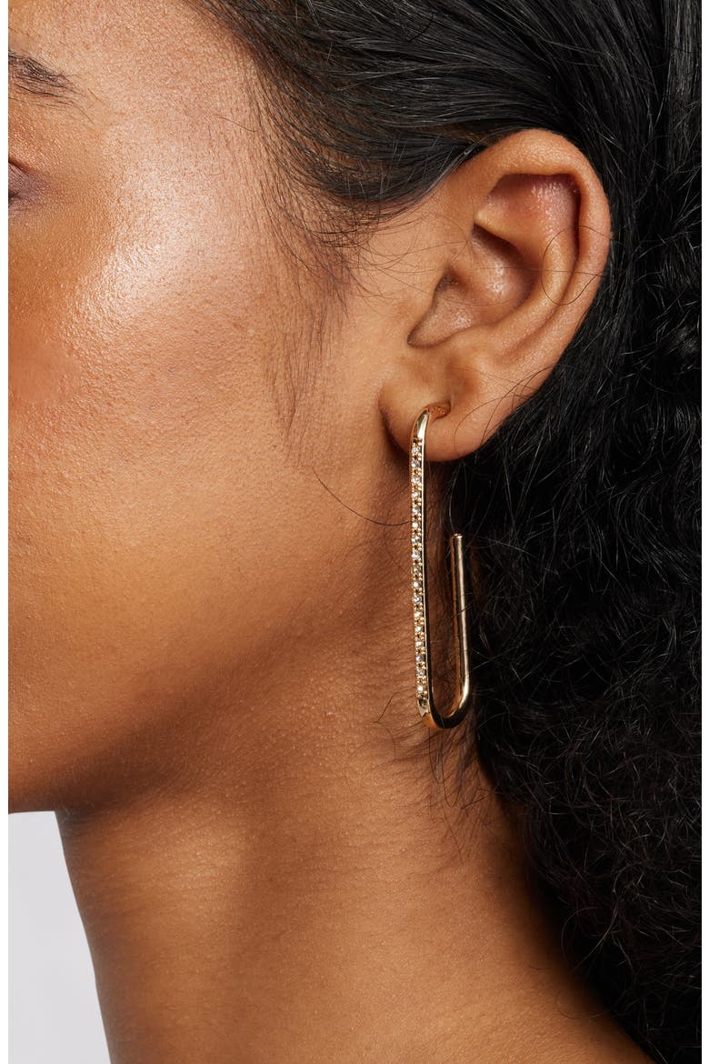 Pavé Elongated Hoop Earrings, Alternate, color, CLEAR- GOLD