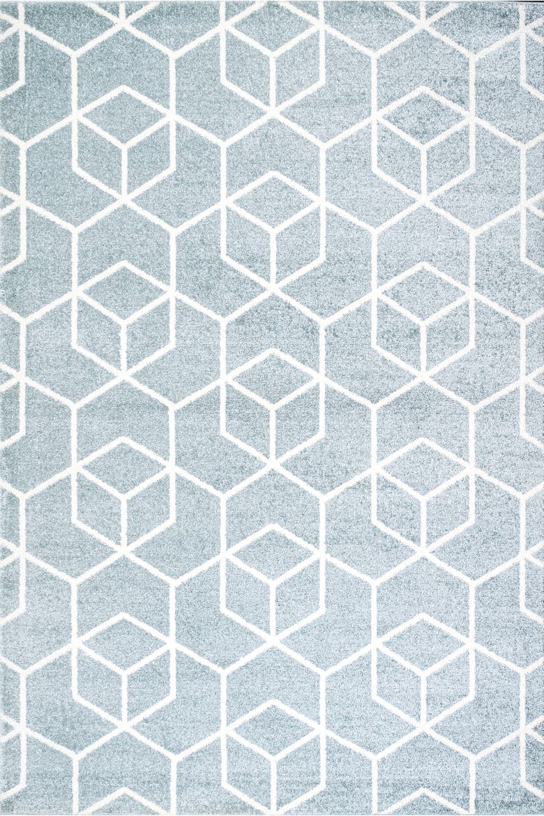 Tumbling Blocks Modern Geometric Area Rug, Main, color, Light Blue/White