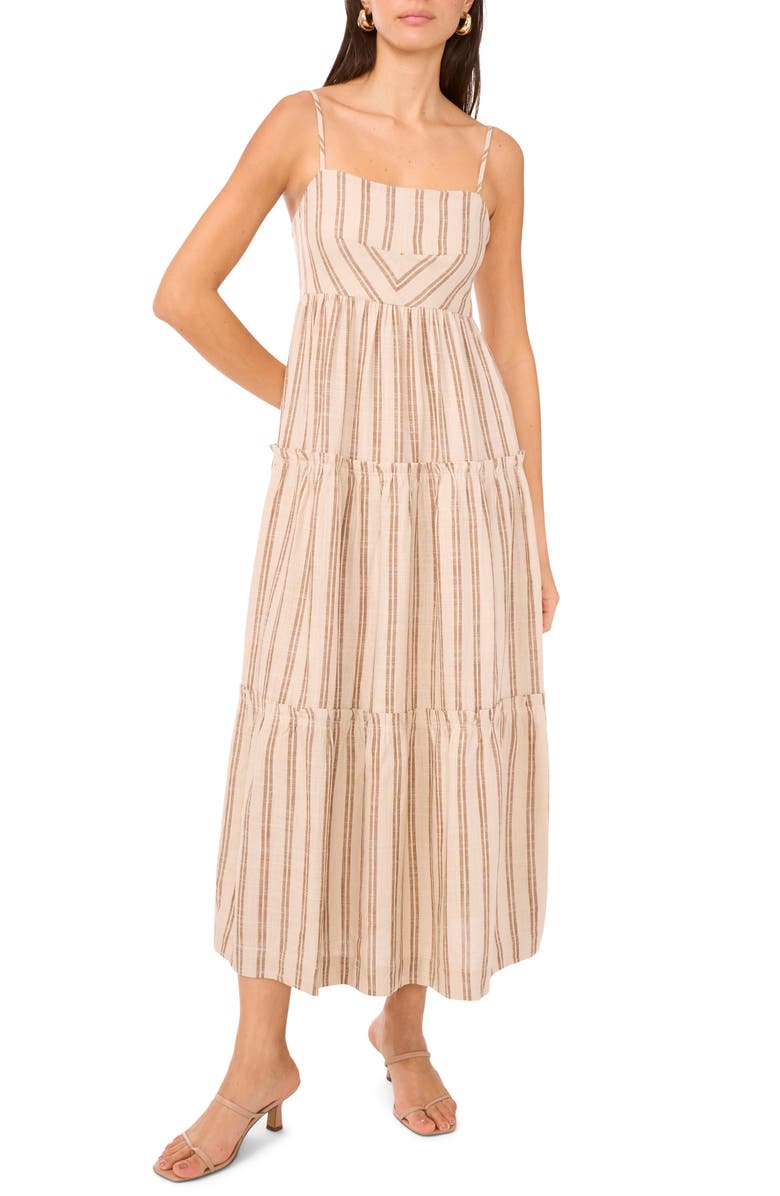 1.STATE Sleeveless Tiered Maxi Dress, Main, color, Sand