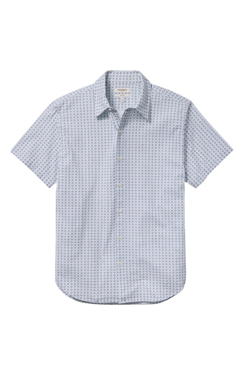 Bonobos Riviera Slim Fit Print Seersucker Short Sleeve Shirt, Alternate, color, White Tile Seersucker