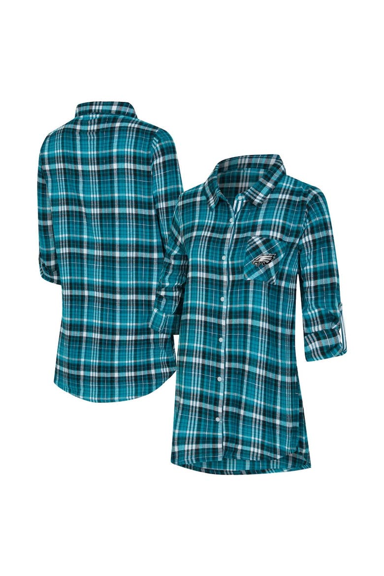 Women's Concepts Sport Green Philadelphia Eagles Laney Plaid Tri-Blend Full-Button Nightshirt, Main, color, Green