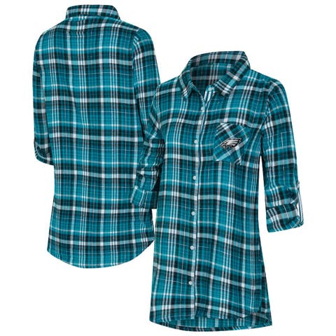Women
s Concepts Sport Green Philadelphia Eagles Laney Plaid Tri-Blend Full-Button Nightshirt