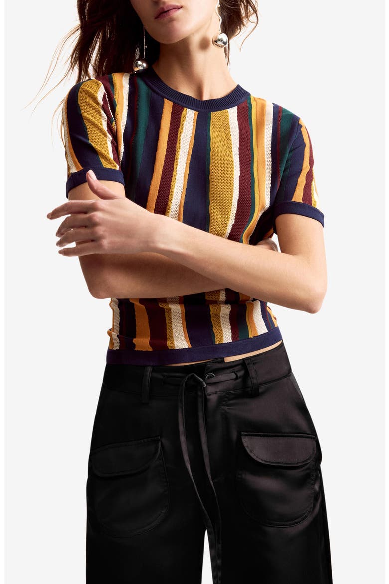 Stripe Short Sleeve Sweater, Main, color, YELLOW MULTI