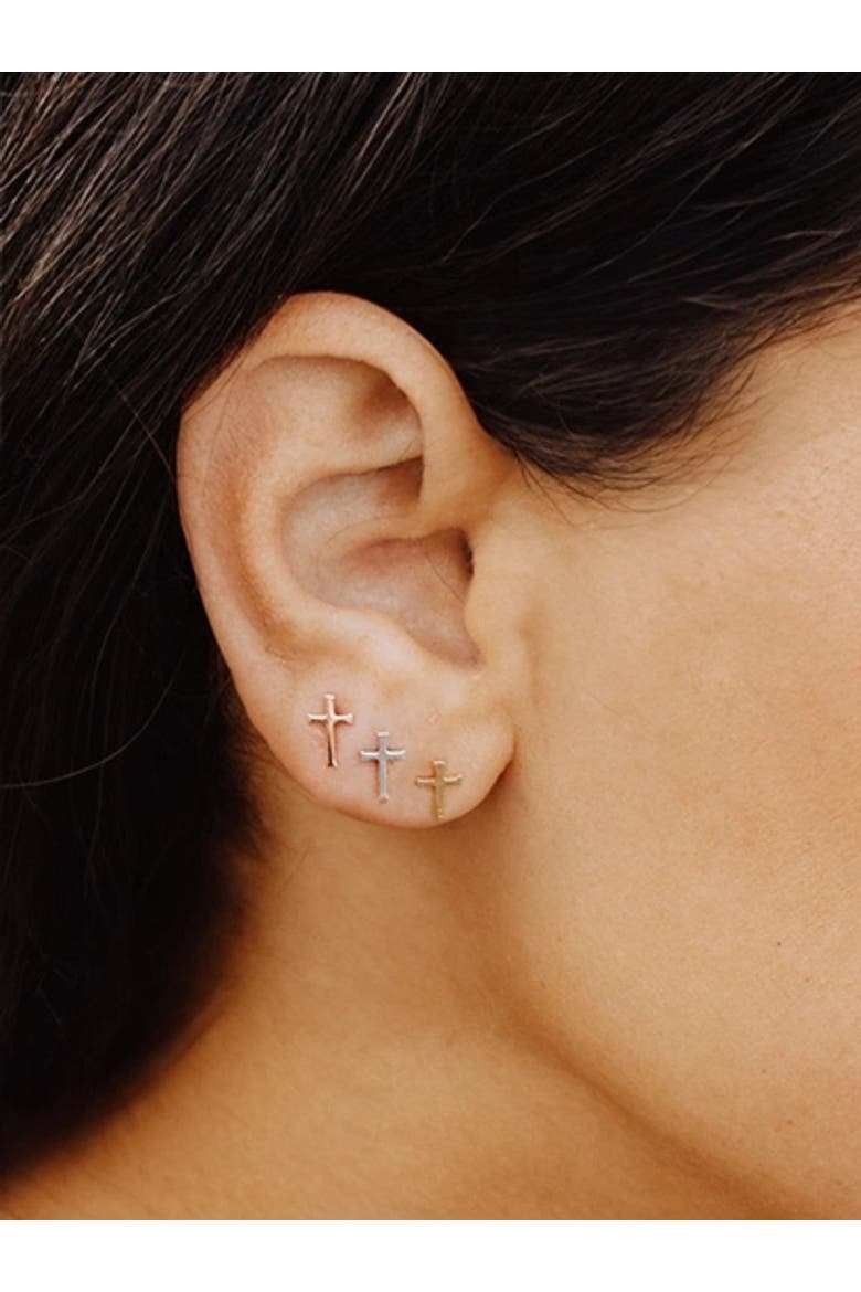 Cross Mini Stud Earring, Alternate, color, Sterling Silver