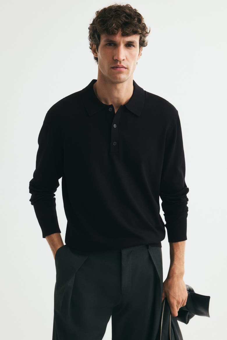 Regular-fit Knit Polo Shirt, Main, color, Black