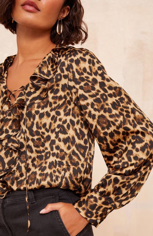 Friends Like These Leopard Print Ruffle Lace-up Top In Neutral