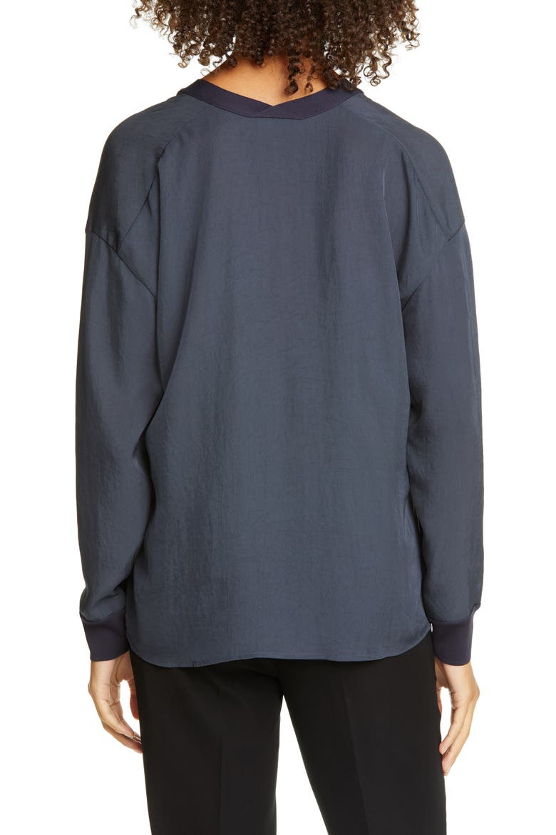 V-Neck Long Sleeve Rib Trim Top, Alternate, color, COASTAL