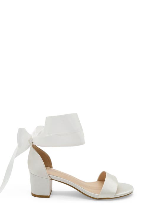 Naomi Satin Block Heel Wedding Sandal with Wrapped Satin Ribbon Tie