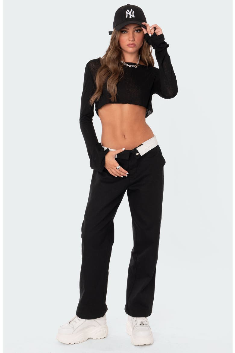 Sheer Raw Hem Crop Top, Alternate, color, BLACK