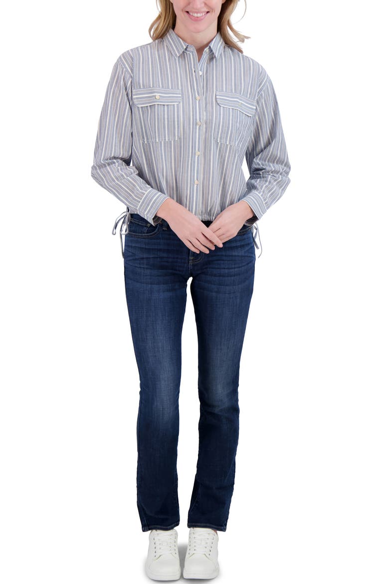 Stripe Cinch Hem Button-Up Shirt, Alternate, color, BLUE STRIPE