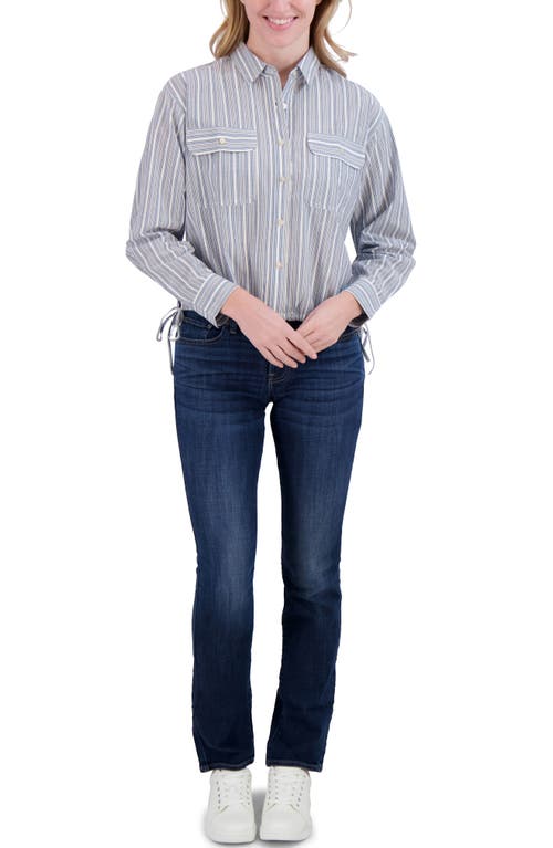 Lucky Brand Stripe Cinch Hem Button-up Shirt In Blue Stripe