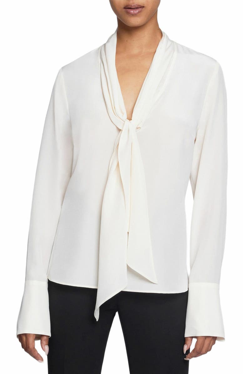 Santorelli AMANDA Long Sleeve Silk Blouse with Drop Neck Tie, Main, color, 
