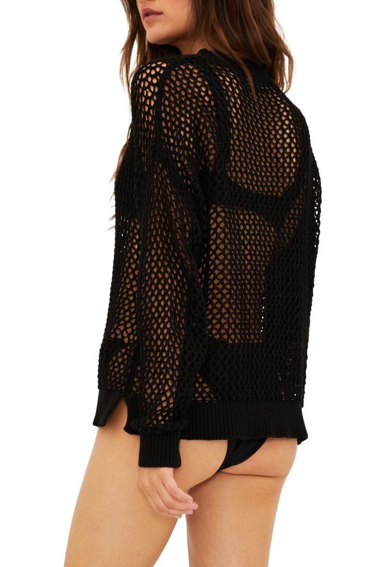 Hilary Long Sleeve Open Knit Cover-Up Sweater Tunic, Alternate, color, BLACK