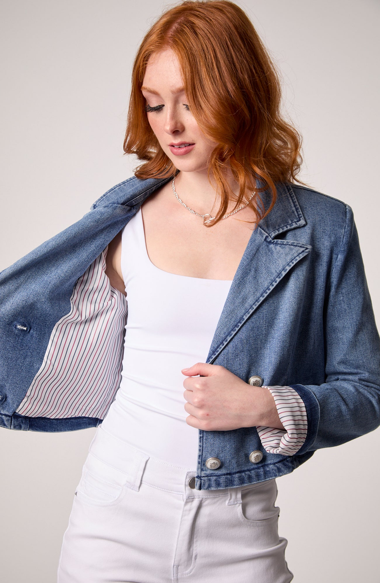 BLUE REVIVAL Olivia Cropped Recycled Blazer, Alternate, color, Medium Tel Aviv