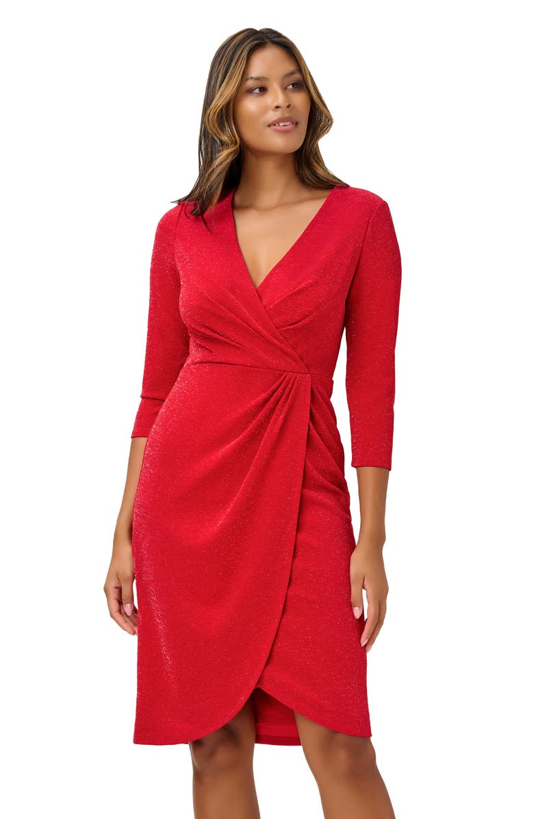 Adrianna Papell Metallic Knit Sheath Faux Wrap Dress, Alternate, color,