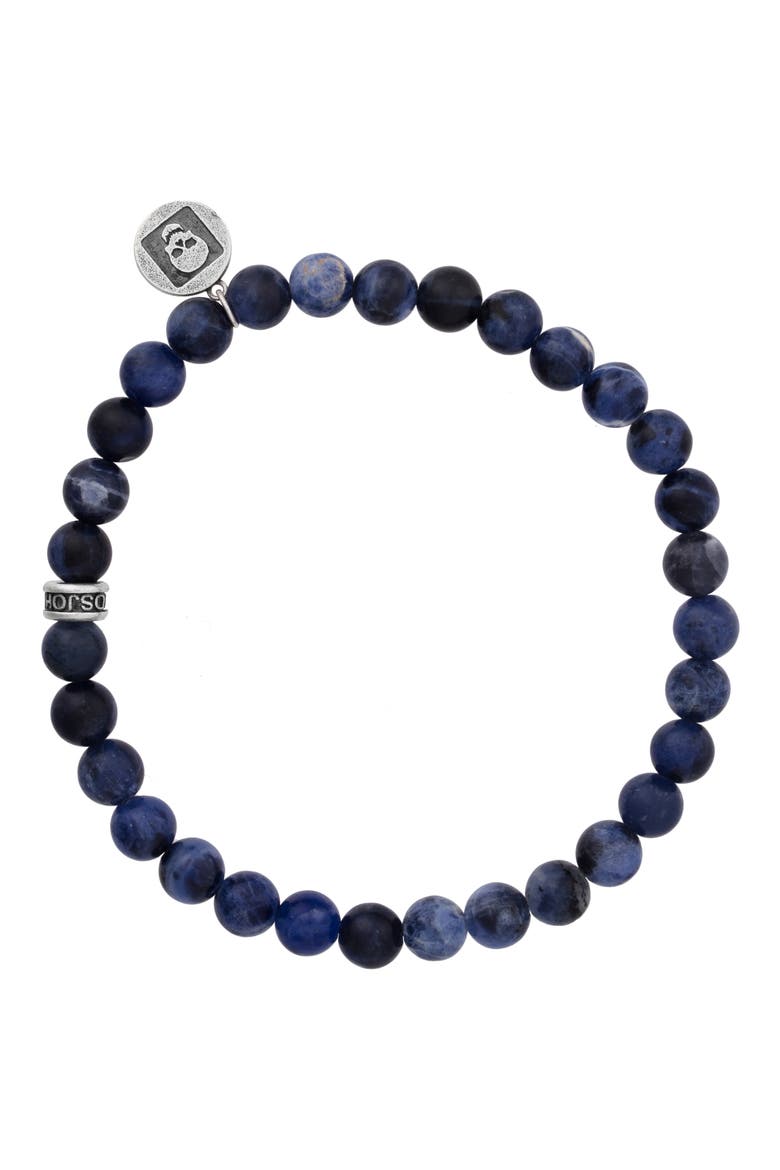 Men's Artisan Beaded Lapis Stretch Bracelet, Main, color, LAPIS/ SILVER