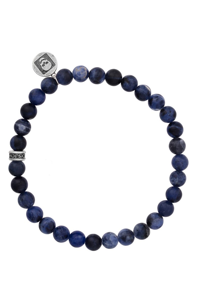 John Varvatos Men's Artisan Beaded Lapis Stretch Bracelet, Main, color, Lapis/ Silver