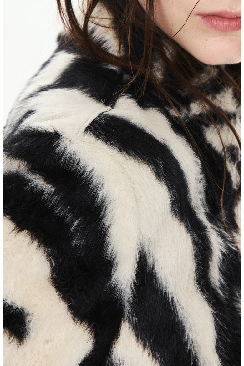 Zebra Print Faux Fur Jacket, Alternate, color, BLACK