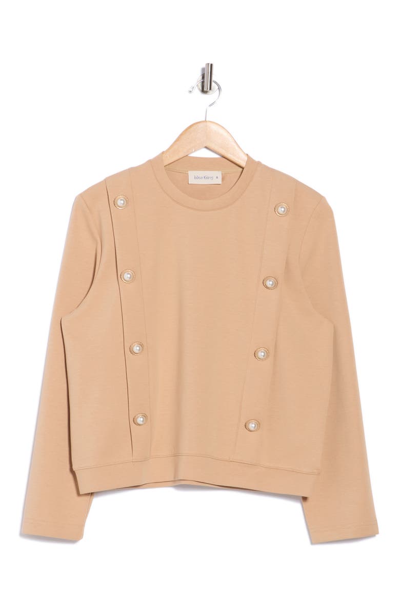 Double Faux Pearl Pleated Top, Alternate, color, TAUPE