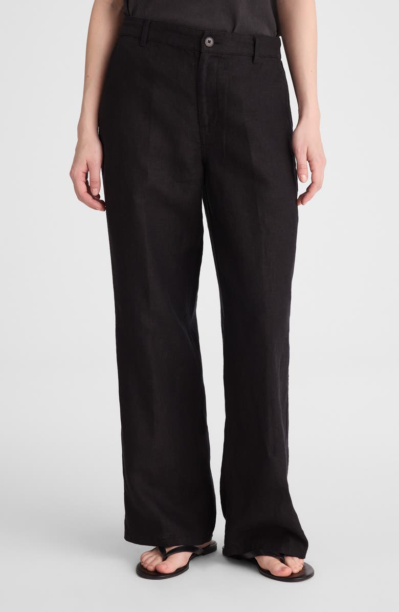 Madewell Zoe Relaxed Straight Leg Linen Pants, Main, color, Jet Black