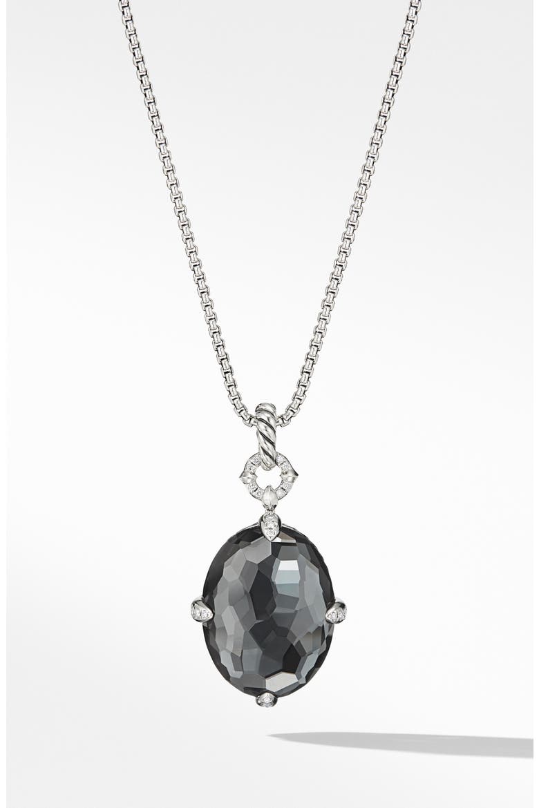 Châtelaine® Small Pendant Necklace, Main, color, SILVER/ DIAMOND/ HEMATITE