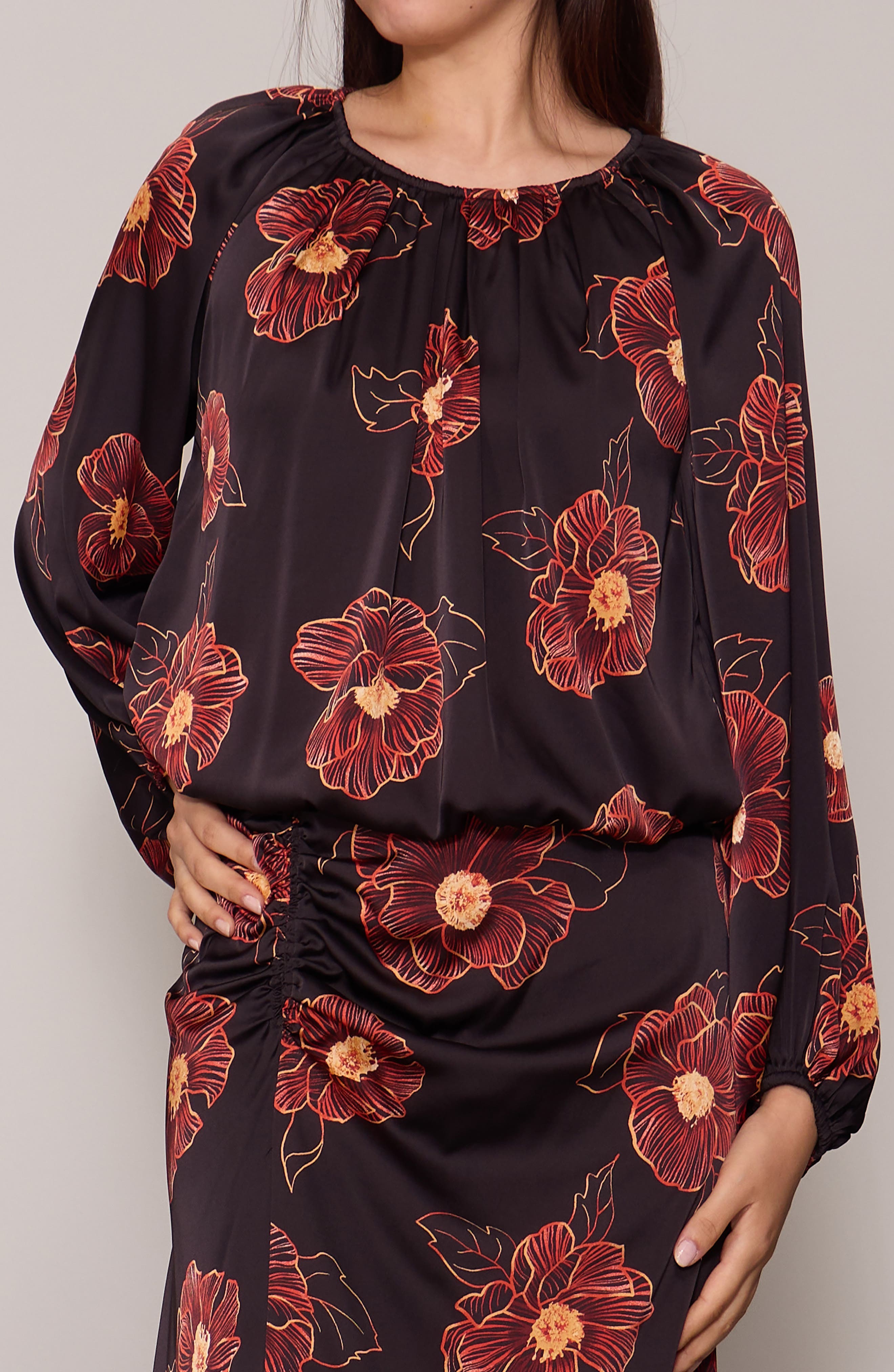 Floral Long Sleeve Bubble Hem Top