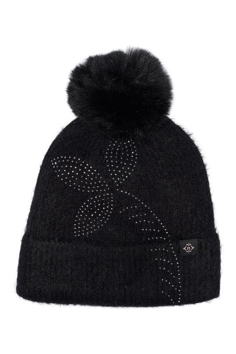 Faux Fur Pom Beanie, Main, color, BLACK
