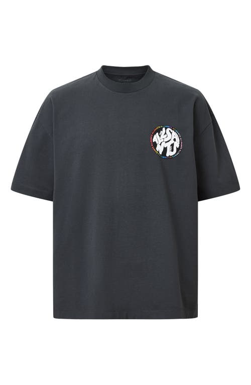 Allsaints Mens Washed Black Pride Distortion Graphic-print Cotton T-shirt Xl In Gray