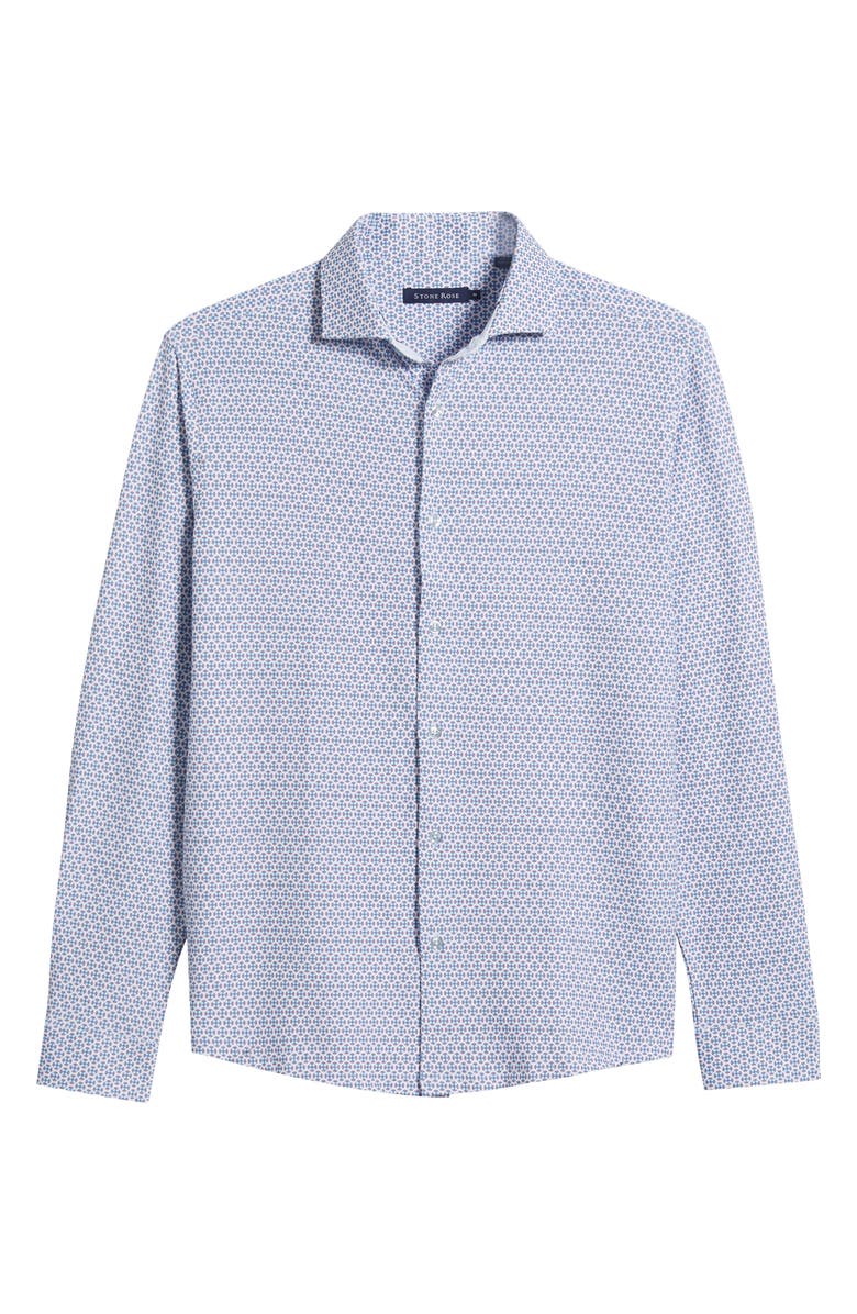 Stone Rose Trim Fit Techno Stretch Medallion Print Performance Button-Up Shirt, Alternate, color, 
