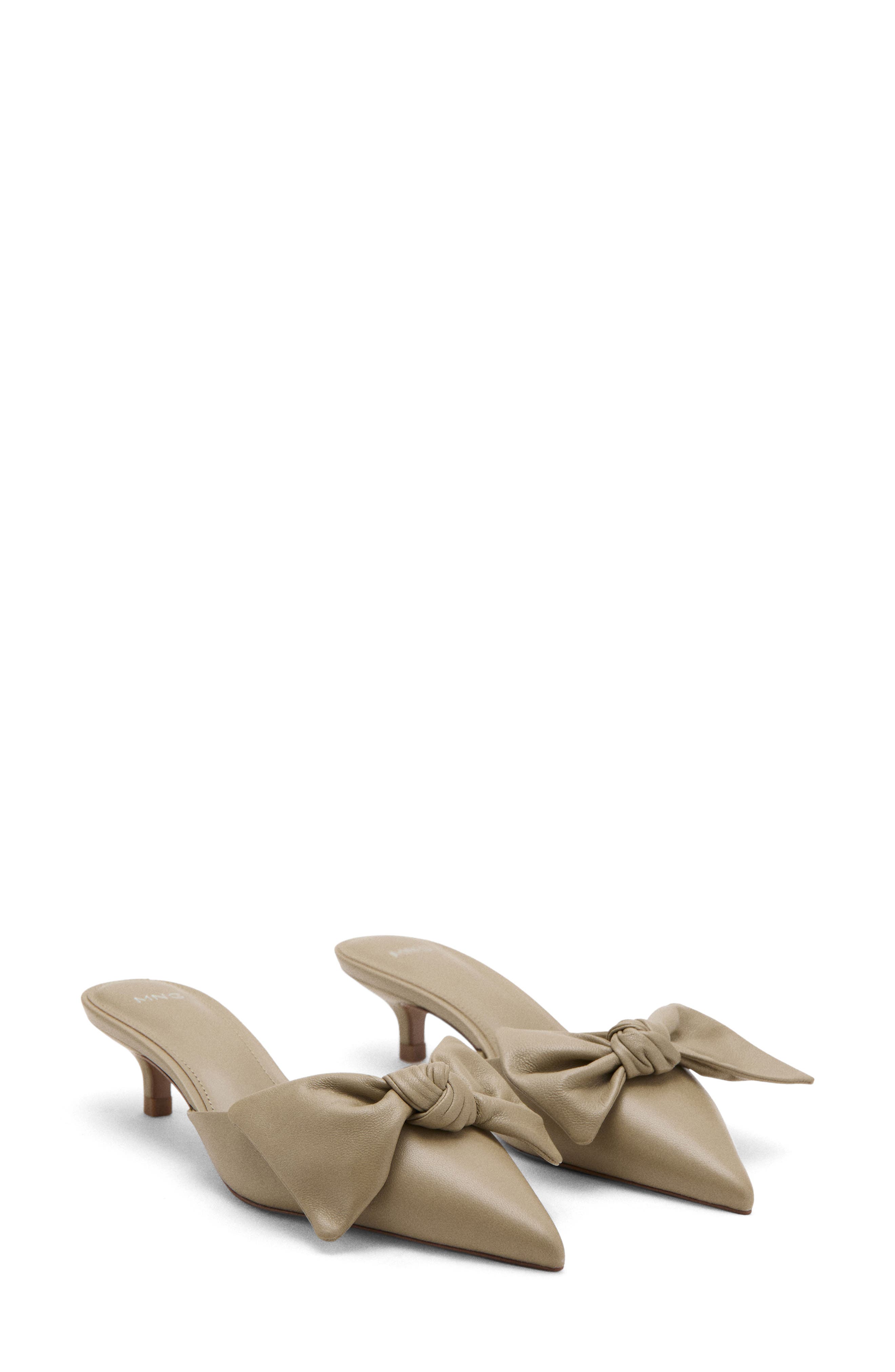 MANGO Pointed Toe Kitten Heel Mule, Main, color, Ecru