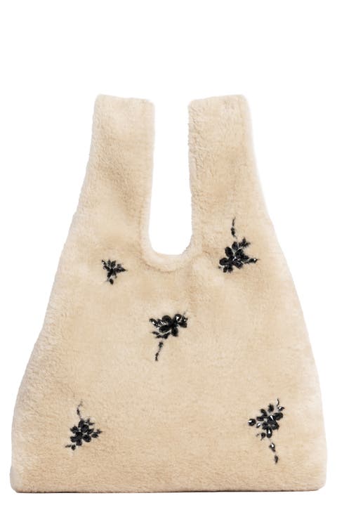 Mini Faux Fur Shopper Bag with Embellishment