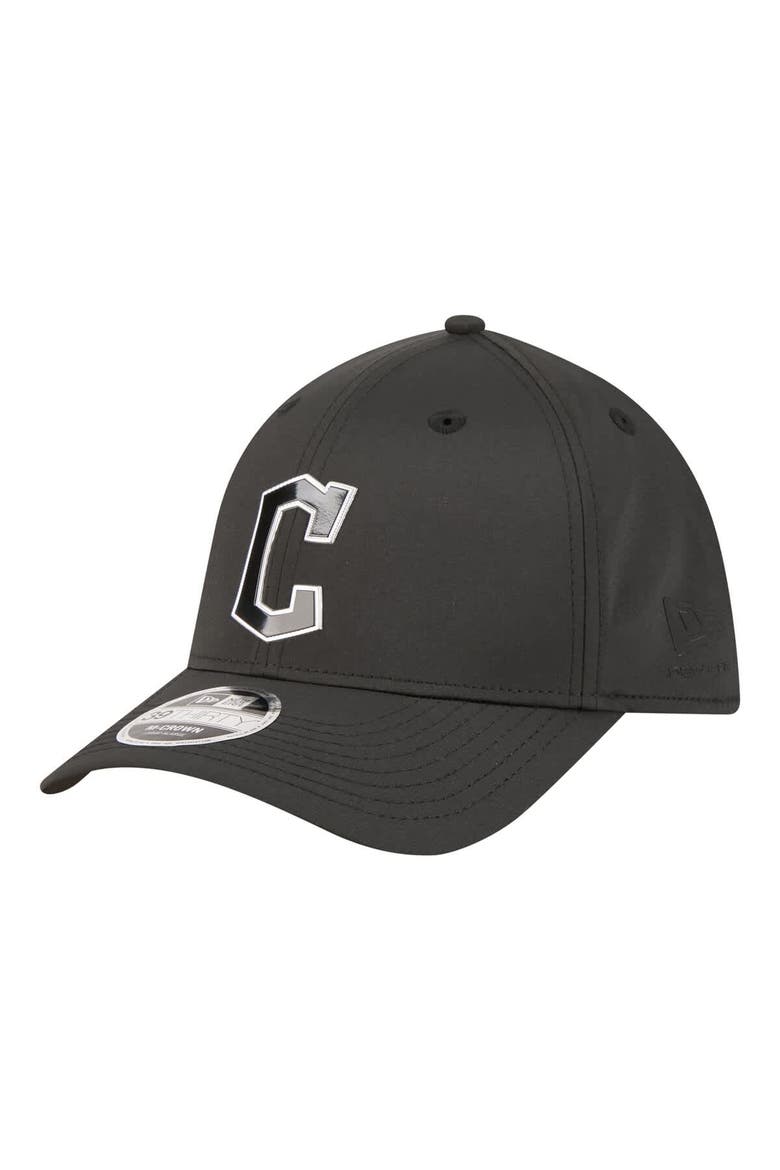 Men's New Era  Black Cleveland Guardians Metallic 39THIRTY M-Crown Flex Hat, Main, color, Black