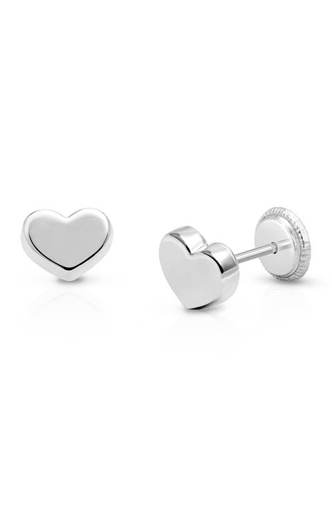 14K Gold Modern Heart Studs Screw Back Earrings