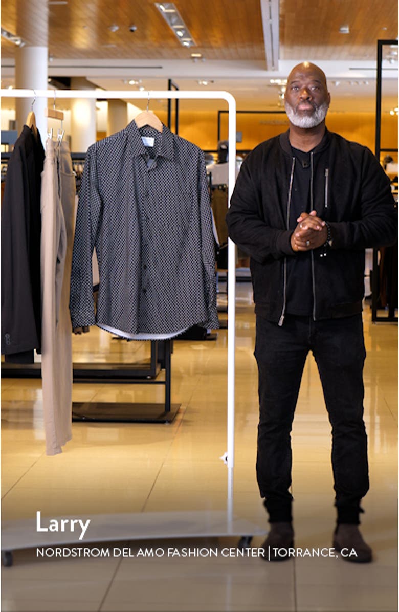 Trim Fit Stretch Performance Print Button-Up Shirt, sales video thumbnail