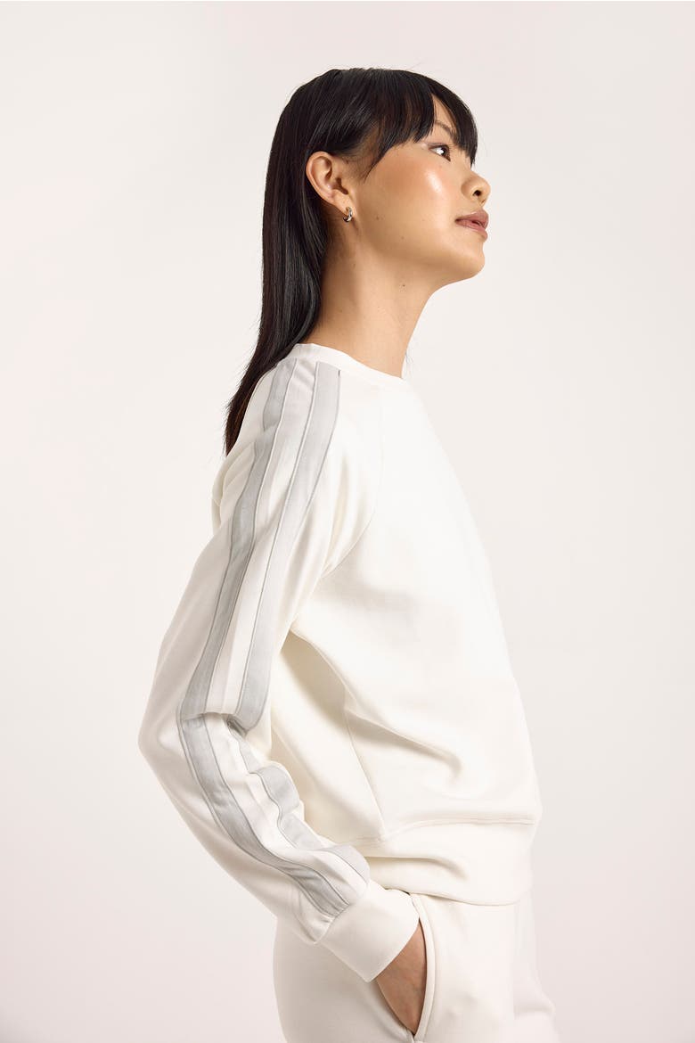 Stripe Sleeve Crew Neck Sweatshirt, Alternate, color, Ivory