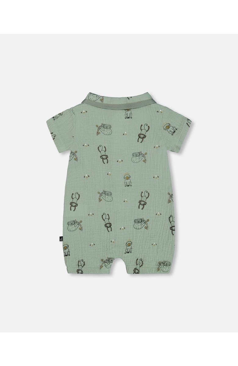 Deux par Deux Baby Boy's Printed Muslin Romper Sage Monkey, Alternate, color, Sage Monkey