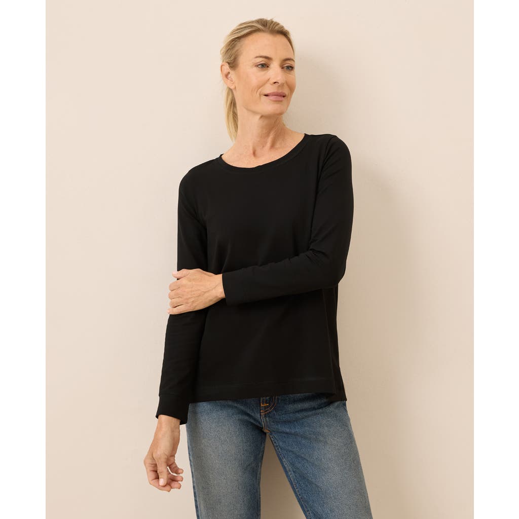 Pact Luxe Stretch Jersey Swing Long Sleeve Tee In Black