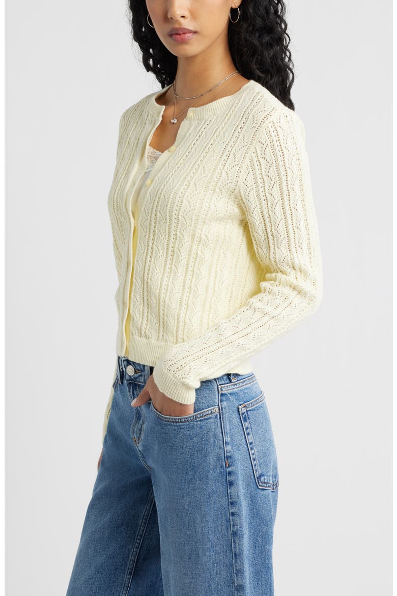 Pointelle Knit Cardigan, Alternate, color, YELLOW FROST