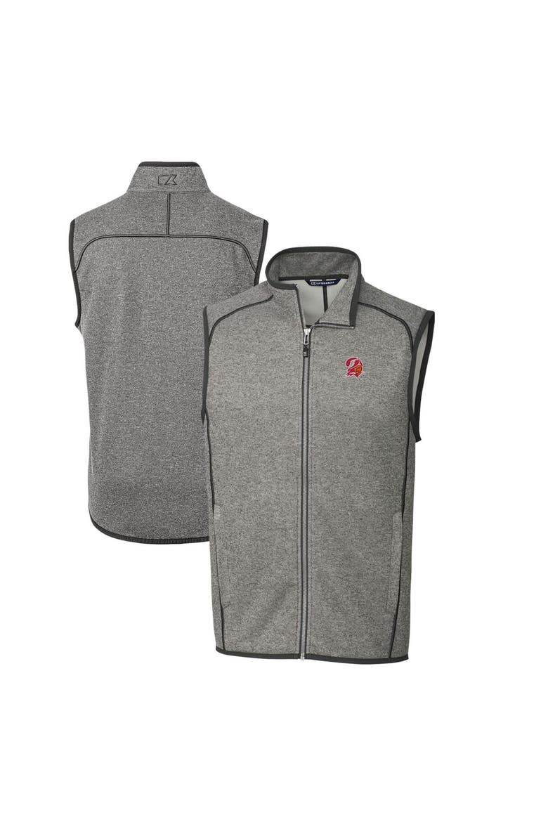 Men's Cutter & Buck Heather Gray Tampa Bay Buccaneers Throwback Logo Mainsail Sweater-Knit Big & Tall Full-Zip Vest, Main, color, Heather Gray