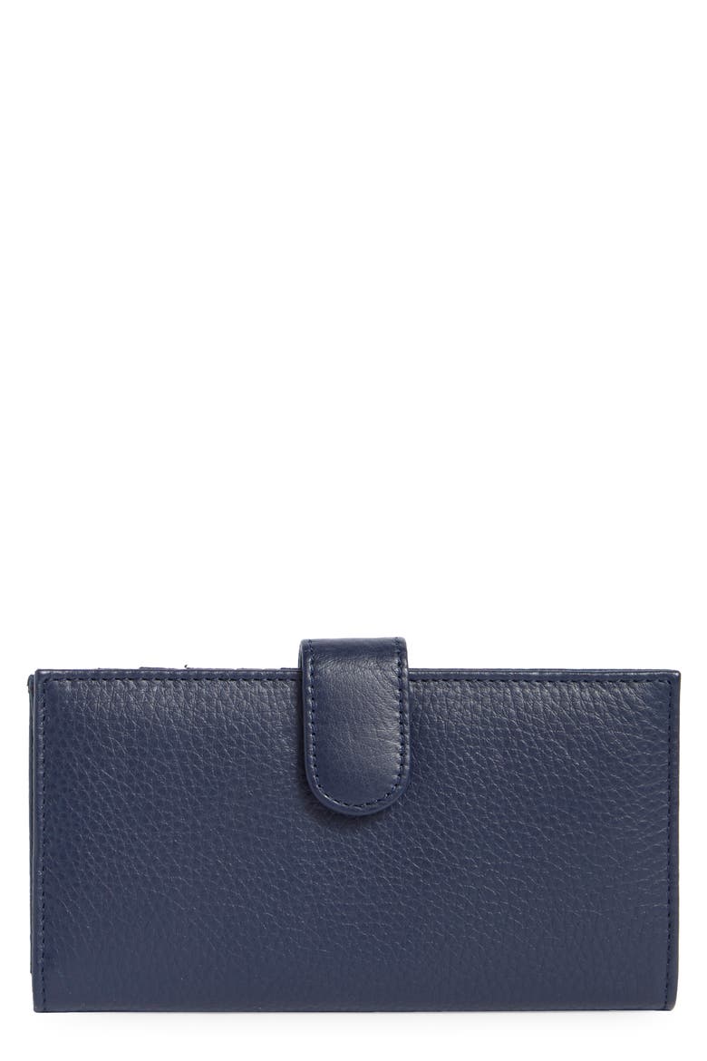 MUNDI Slim Leather Clutch Continental Wallet, Main, color, NAVY